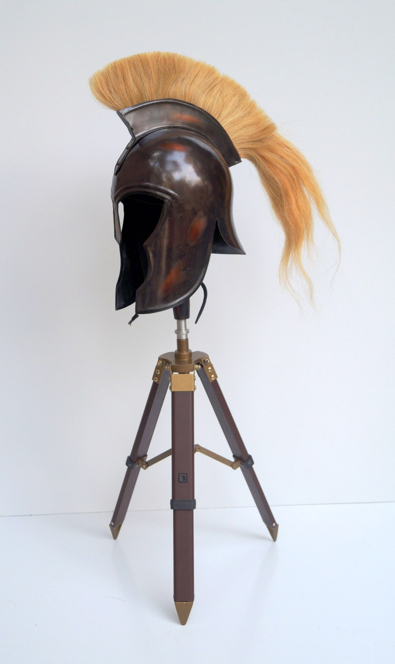 Troy achilles armor helmet knight crusader reenactment black spartan helmet with tripod stand christmas gift