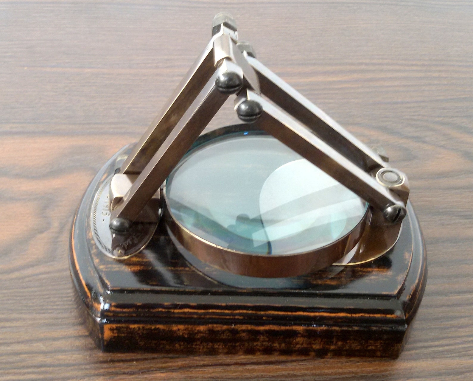 Designer Table Magnifying glass jeweler on wooden base desktop Etsy
