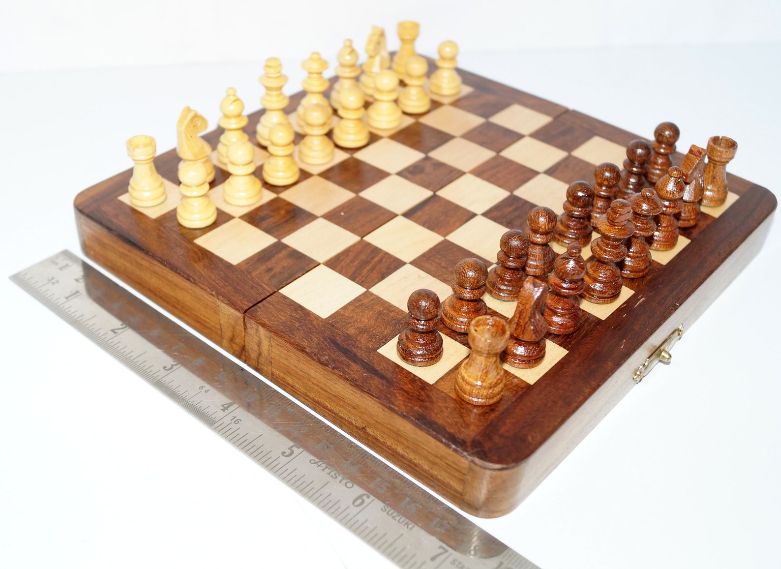 Wooden Small Chess Set With Folding Board Wooden Chess Set Etsy