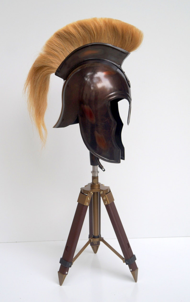 Troy achilles armor helmet knight crusader reenactment black spartan helmet with tripod stand christmas gift
