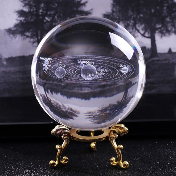 3d Solar System Crystal Ball Planets Glass Ball Laser Engraved Home Decor