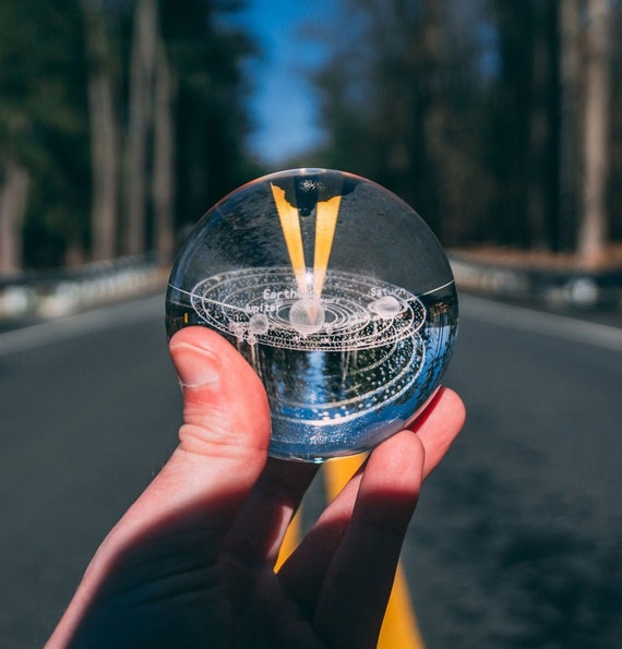 3d Solar System Crystal Ball Planets Glass Ball Laser Engraved Home Decor