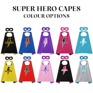 Personalised Lightning Bolt Superhero Cape & Mask – Custom Kids Cape with Name | Double-Sided Costume, Dress-Up Gift