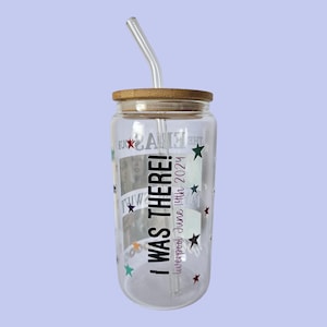Personalised Eras Tour Glass Cup – I Was There! Swiftie Libby Cup with Date Venue – 16oz Clear Glass with Lid & Straw