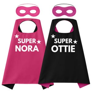 Personalised Pink Black Superhero Cape & Mask Set – Double-Sided Kids Cape with Custom Super Name | Hero Dress-Up Costume Gift for Children