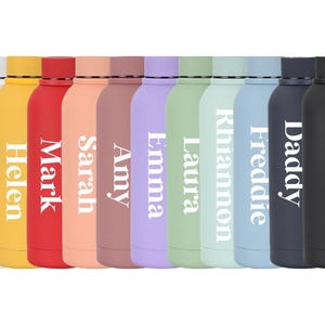 Personalised Stainless Steel Water Bottle – 500ml Soft Touch Finish | Custom Name Bottle | Kids and Adults | Gifts, School, Work, Everyday