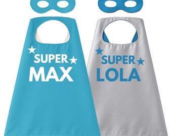 Personalisiertes Superhelden-Umhang- & Maskenset für Kinder, Superhelden-Kostüm, Blau und Silber