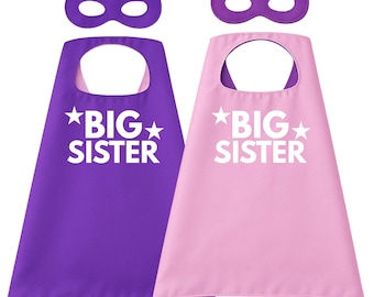 Conjunto personalizado de capa y máscara de superhéroe para hermana mayor: atuendo personalizado para anunciar el nacimiento de su bebé - Regalo para revelar el género