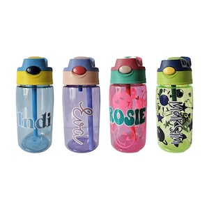 Personalised Custom 450ml Plastic Kids Water Bottle BPA Free Leak Proof Flip Lid Straw