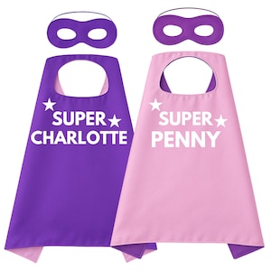 Personalised Pink Purple Superhero Cape & Mask Set – Double-Sided Kids Cape with Custom Super Name | Hero Dress-Up Costume Gift for Children