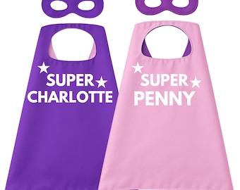 Personalised Pink and Purple Superhero Cape & Mask Set – Kids Double-Sided Costume - Dress-Up