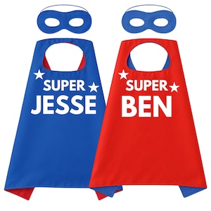 Personalised Blue Red Superhero Cape & Mask Set – Double-Sided Kids Cape with Custom Super Name | Hero Dress-Up Costume Gift for Children