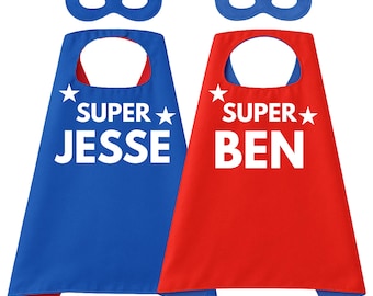 Gepersonaliseerde set superheldencape en masker - aangepast dubbelzijdig heldenkostuum
