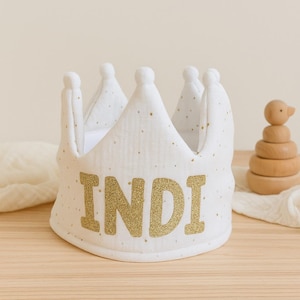 Corona in tessuto personalizzata – Nome o età personalizzabili / Corona di compleanno per bambini in morbido cotone regolabile / Vestiti, baby shower, eventi, celebrazioni