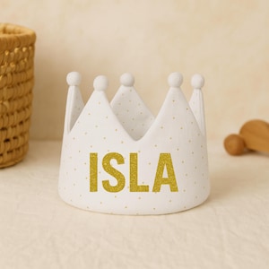 Personalised Muslin Fabric Crown for Baby or Toddler – Adjustable Name Crown for First Birthday, Christening, Baby Shower, Cake Smash