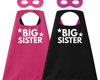 Conjunto personalizado de capa y máscara de superhéroe para hermana mayor: disfraz para disfrazarse y atuendo para anunciar el nacimiento de su bebé.