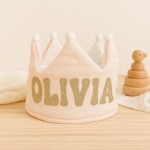 Corona in tessuto rosa personalizzata - Nome o età personalizzabili / Corona di compleanno per bambini in morbido cotone regolabile / Vestirsi, Baby Shower