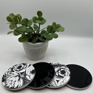 Coasters Floral Black & White