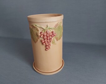 テラコッタ 円筒形 陶器 花瓶 イタリアの花瓶_テラコッタ_地中海_ブドウ_24 cm_9.44 インチ_#000361