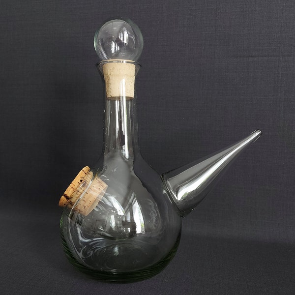 RARITY Mediterranean cooling decanter White wine decanter Decanter with ice compartment Glass crystal glass carafe with cork Handmade and mouth-blown