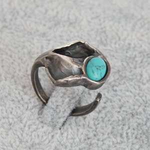 Designer Ring, Perli Design, Silber, Türkis, Deutsche Kunstschmiede, Manufaktur, Größe EU48-59 mm_US 4 1/2-9_UK I 1/2-R 1/2_Jap 8-18_#6_17