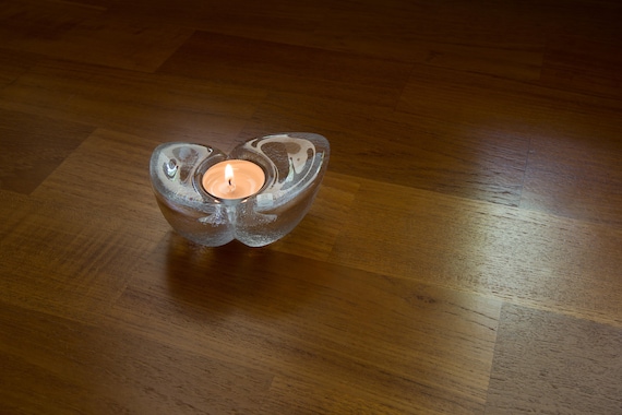 Scandinavian Handmade Ice Glass tealight Holder Designed by Mats Jonasson Sweden // Skandinavisch Eisglas Teelicht Glas Halter Handarbeit