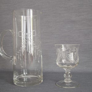 Glass art, jug & glass, Christmassy decorated, hand-cut, high-quality crystal glass, blown, mulled wine, jug, carafe, 1100ml/150ml