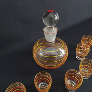 Vintage schnapps set Sicilian schnapps carafe and 6 shot glasses Crystal glass mouth-blown