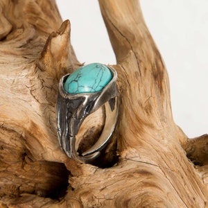 Designer ring, Perli Design & Art Collection, Atelier-Manufaktur, antiek zilver 835, turquoise, verstelbare maat, opvallende designer sieraden