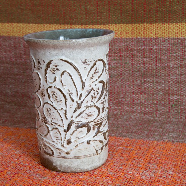 Vintage Vase Keramik Tischvase floral strukturiert NEUWERTIG 14 cm