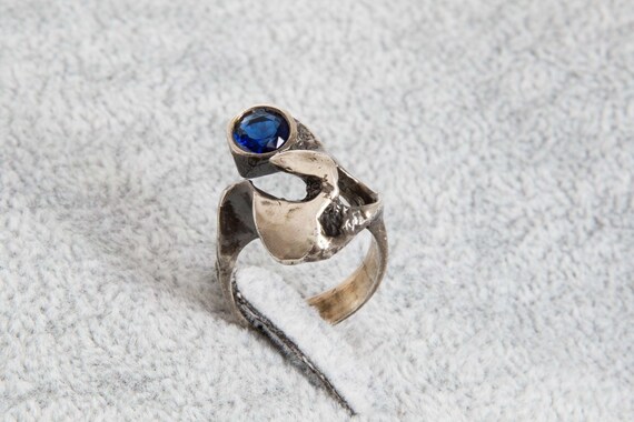 Bague vintage fantaisie taille USA 7.1/2 taille française 56 en métal argenté - France