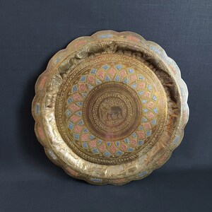 Indisch Asiatisch Wandteller Kunstvoll Messing Elefant Buddhismus 26 cm / 10.23 in