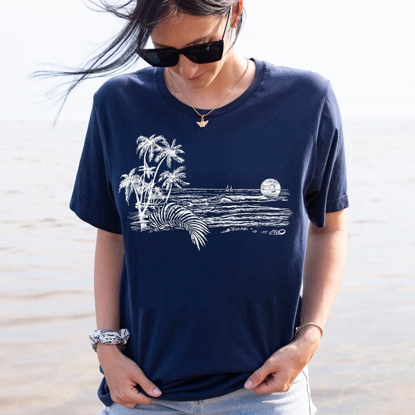 Palm Tree And Ocean Shirt | Tropical Beach Palm Tree Shirt | Summer Vacation Shirt | Beach Vibes Shirt | 10389