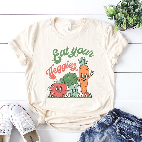 à motif graphique rétro Mangez vos légumes | Chemise végétalienne | de légumes du marché de producteurs | 12105