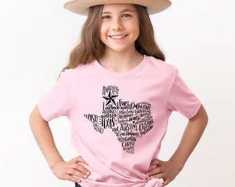 Texas Youth Shirt | Texas Map Shirt For Kids | Texas Cities Shirt | Texas Pride Shirt | Texas Home Shirt | 11848