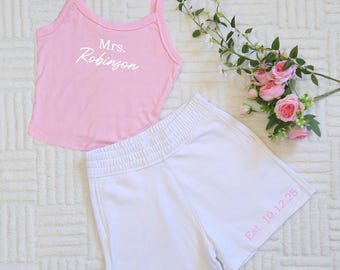 Personalized Bride Tank Top & Shorts Set, Custom Bachelorette Gift, 12465