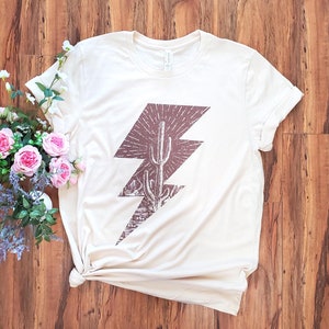 Lightning Bolt Desert Cactus Silhouette Shirt | Southwest Desert Cactus Tshirts | Desert Life Landscape Western Tee | 12330