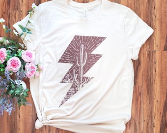 Cactus Lightning Bolt T-Shirt, Southwest Desert Graphic Tee, 12330