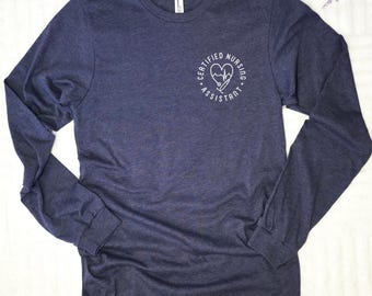 Certified Nursing Assistant Long Sleeve Shirt, CNA Heartbeat Graphic Tee, 12155