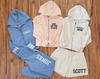 Personalized Baseball Mom Hoodie, Custom Coach Zip Up, Sweatpants or Shorts, 12415