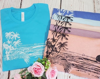 Tropical Palm Tree Ocean Shirt, Summer Beach Vacation Tee, 10389