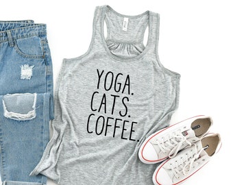 Yoga Shirt | Yoga Cats Coffee Graphic Shirt | Cat Mom Shirt | Yoga Tee | Cat Lovers | Coffee Lovers | 8944