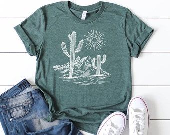 ◆LEE◆ Cactus graphic t-shirt light grey Desert Life Cactus Tshirt | Cactus in Desert Shirt | Western