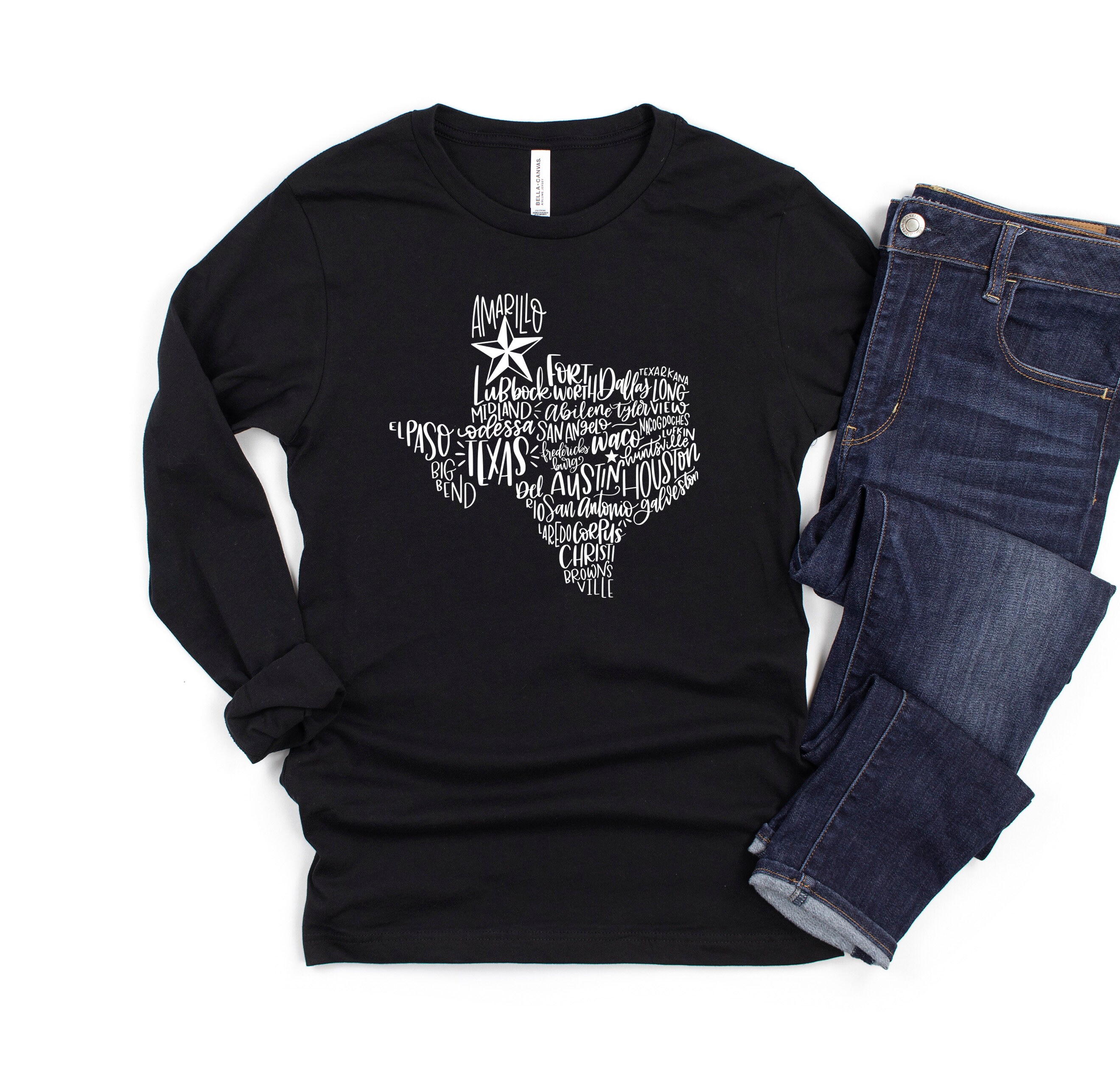 Texas Map Long Sleeve Shirt, Texas Pride Tee, 11848 - Etsy