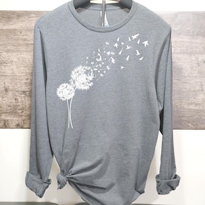 Dandelion with Birds Long Sleeve Shirt | Dandelion Flower Long Sleeve Shirt | Bird Shirt | Wild Flower Shirt | 11983