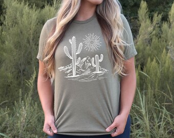 ◆LEE◆ Cactus graphic t-shirt light grey Desert Life Cactus Tshirt | Cactus in Desert Shirt | Western