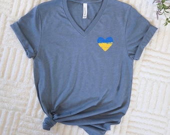 Ukrainian Flag Heart V Neck Shirt , Ukraine Flag Shirt, Support Ukraine Shirt, 12007