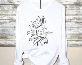 Wildflower Graphic Long Sleeve Shirt, Floral Sunflower Tee, 11664