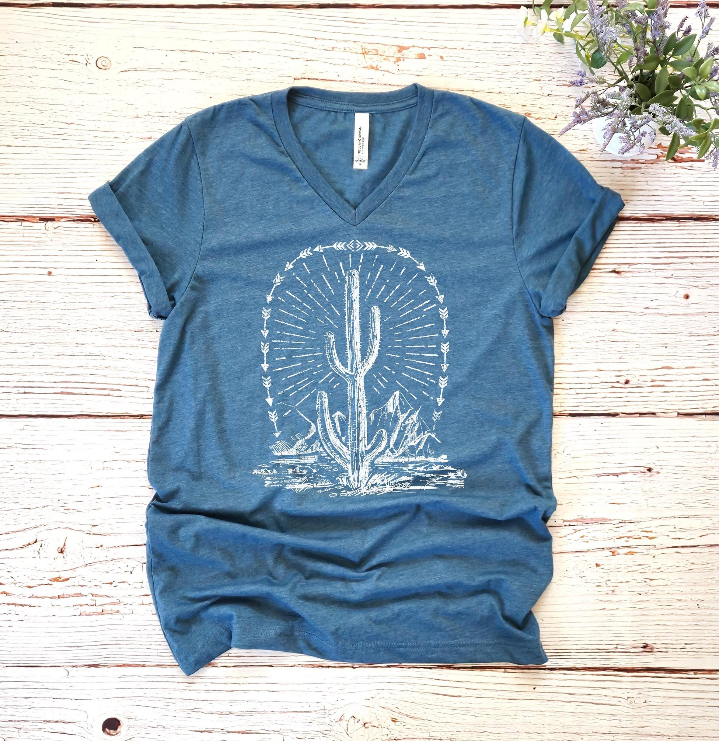 Cactus Shirt | Desert Life Cactus V Neck Shirt | Desert Camping Tshirt | Desert Cactus Shirt | Desert Landscape Tee | 10357