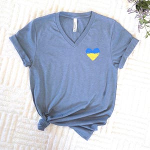 Ukraine Flag Heart V-Neck Shirt, Support Ukraine Tee